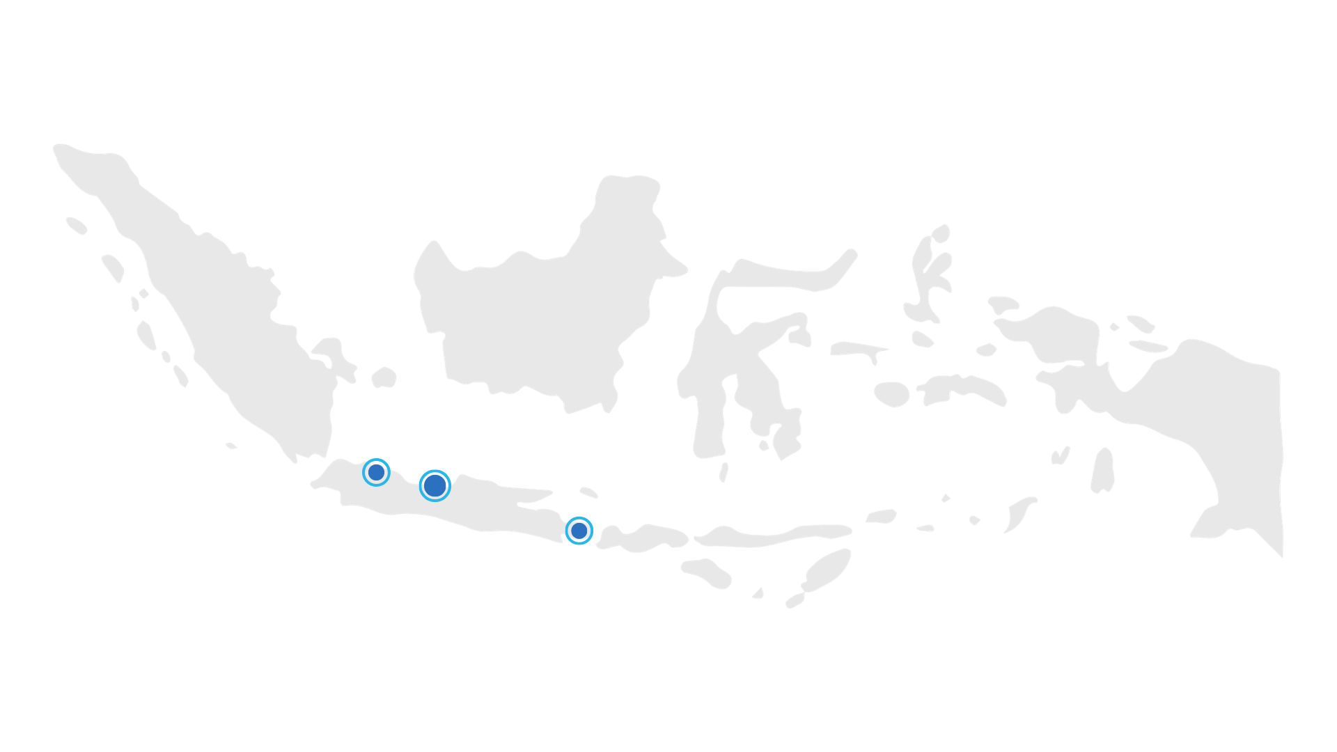 印尼地图，标注 Unitek Solusi 三处办公地点